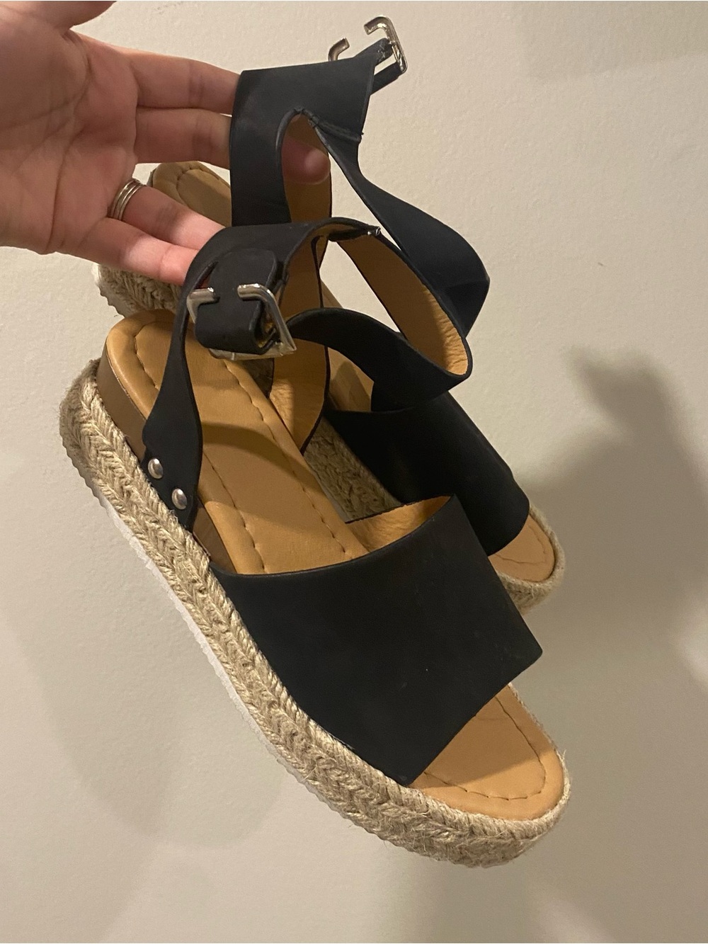 Women's Black Espadrille Platform Sandals - Classic Strappy Design